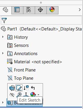 ویرایش یک اسکچ طراحی شده در درخت طراحی توسط فیچر آن در سالیدورک